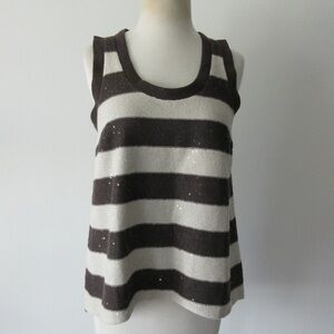 Brunello Cucinelli Brown and White Striped knit sleeveless top size L EUC